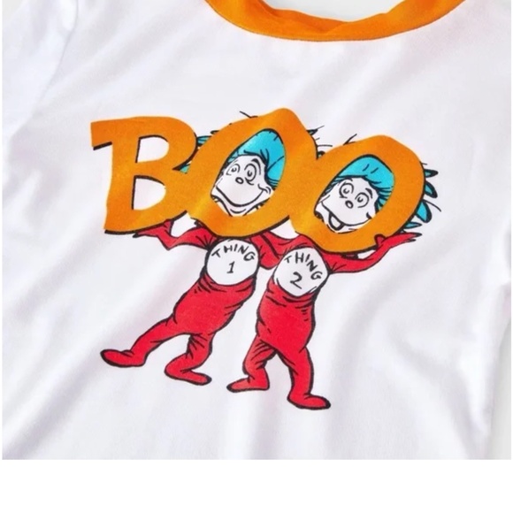 Dr. Seuss nwt Thing 1 Thing 2 Long Sleeve Snug Fit Pajama Set - Black/White 4T - Picture 3 of 4